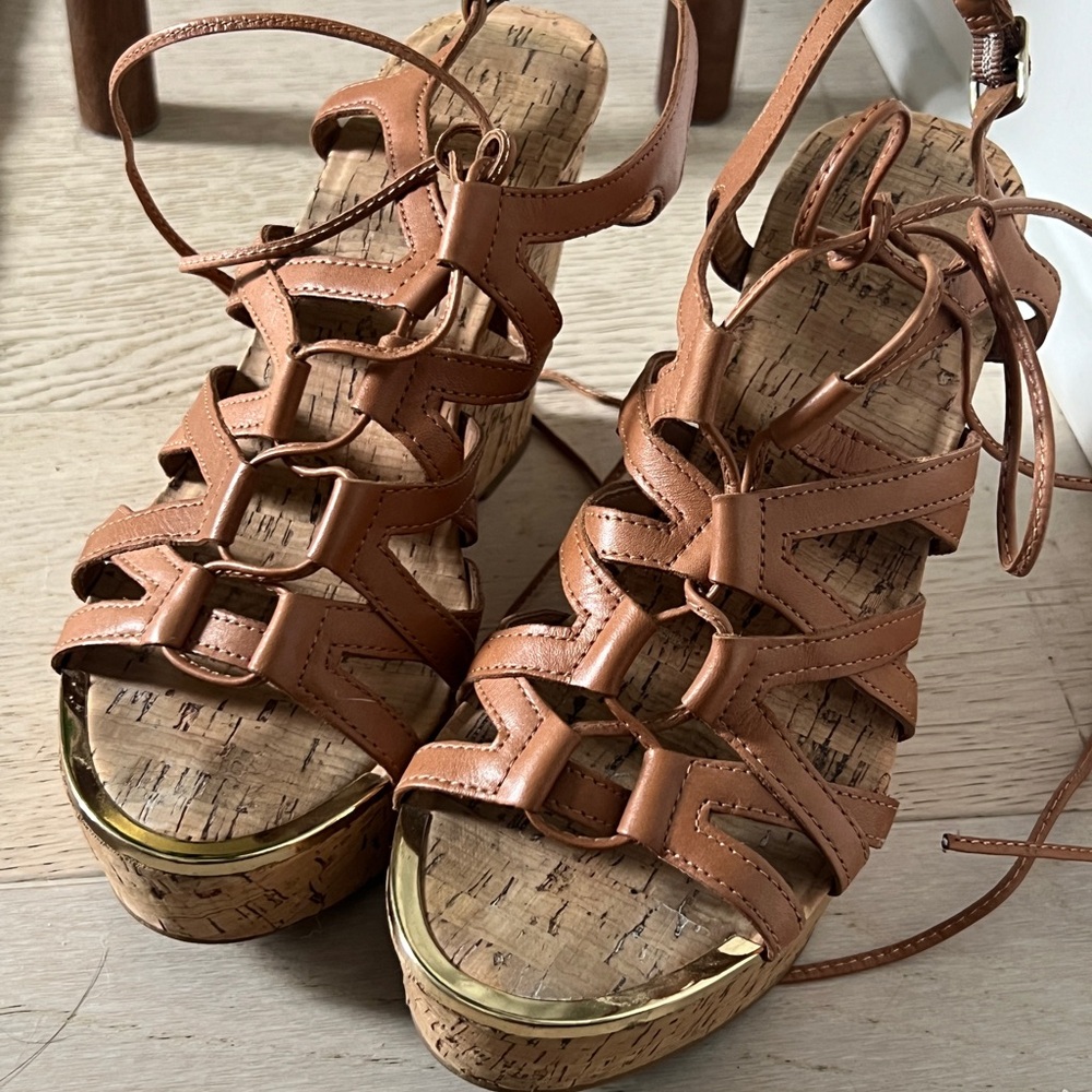 Aldo Brown Strappy Lace-Up Wedge